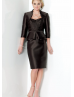 Two Piece Strapless Black Lace Satin Mother Dress With Jacket